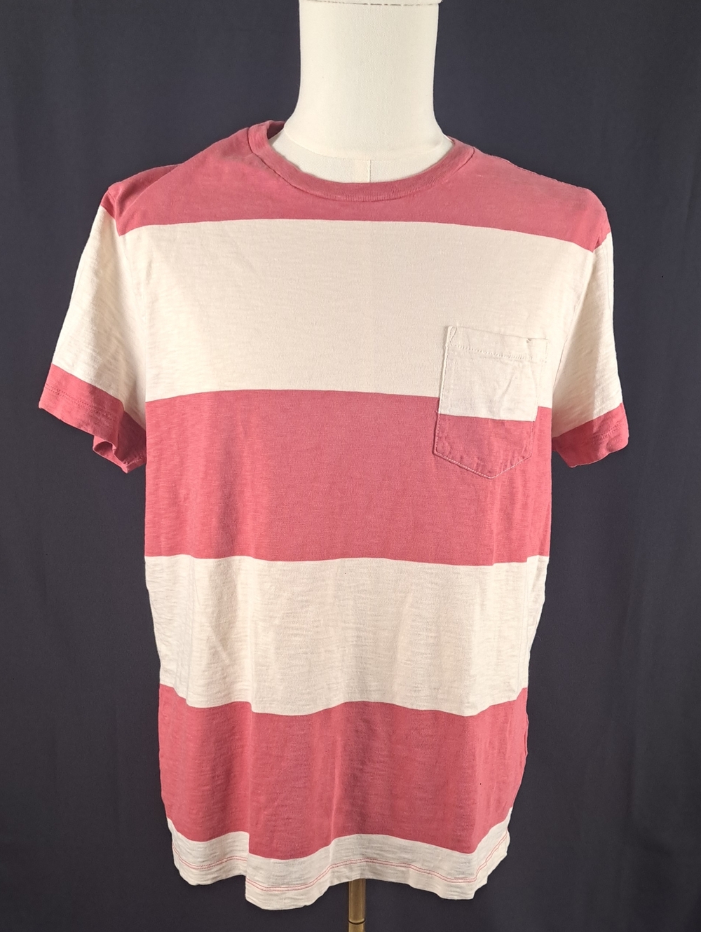 J. Crew Cotton Red & White Striped Pocket Tee Summer 2013 Coastal Preppy Size L